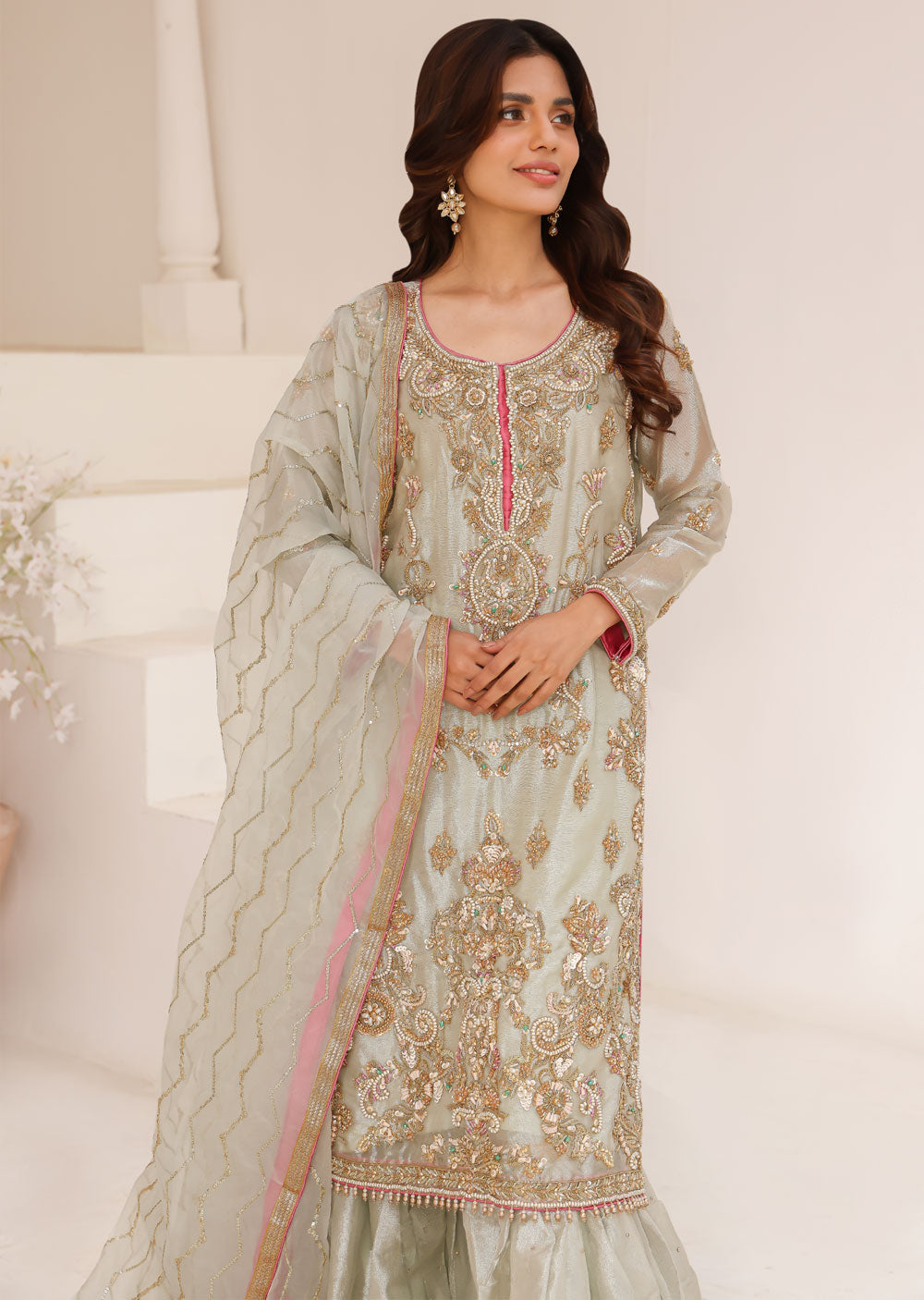 SRB1102 - BAREERA - Mint Sehrish.B Designer - Memsaab Online