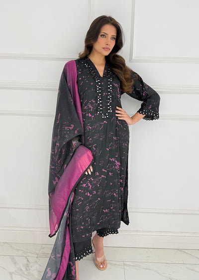 SMR3102 Yumna - Black/Purple Readymade Silk Suit - Memsaab Online