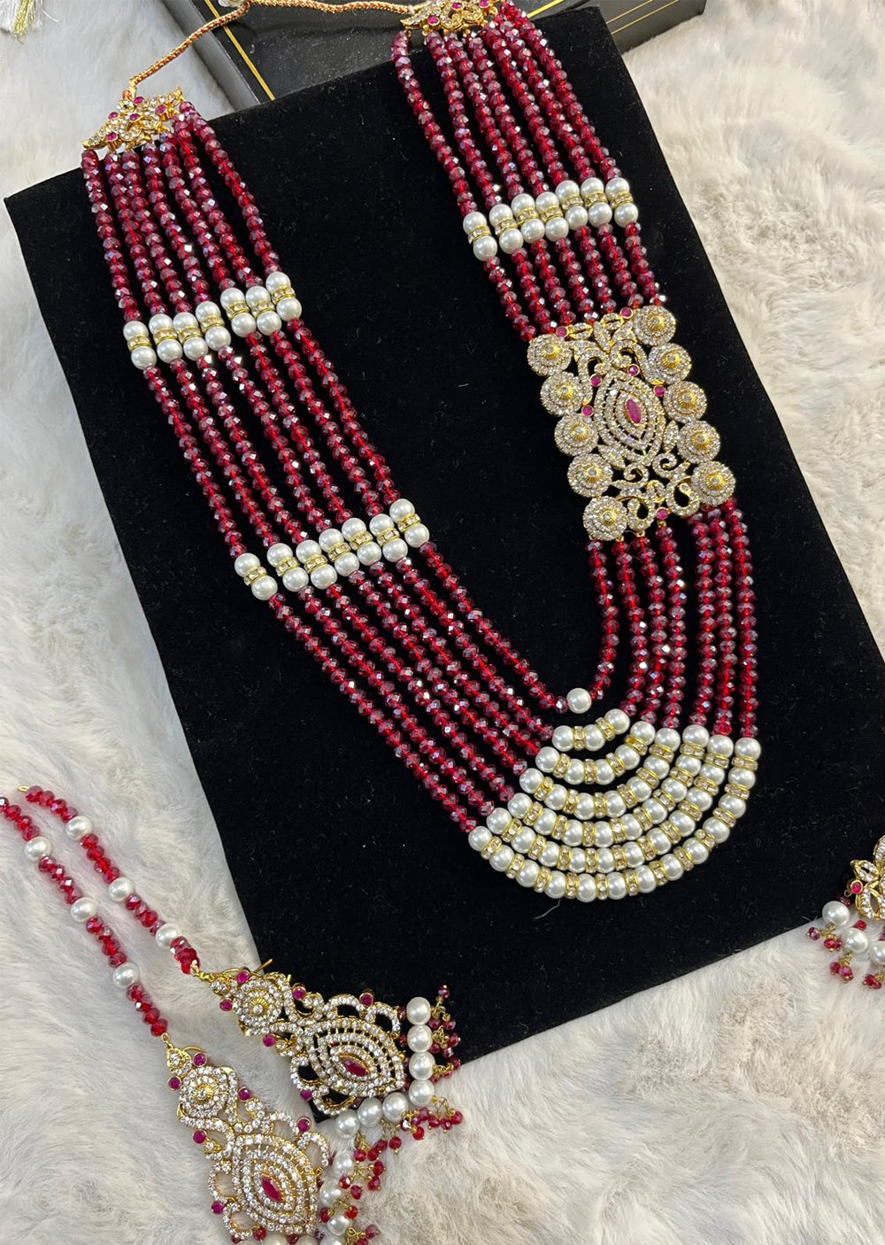 Kohinoor - Gold plated Long necklace with red beads - Memsaab Online