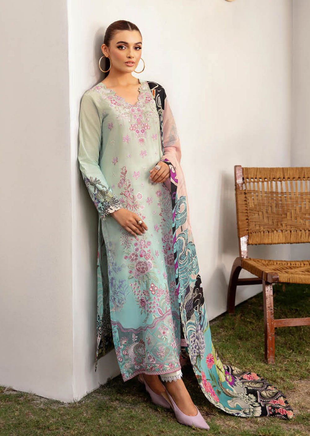 L-1206 - Unstitched - Ramsha Mashaal Luxury Lawn Vol 12 2024 - Memsaab Online