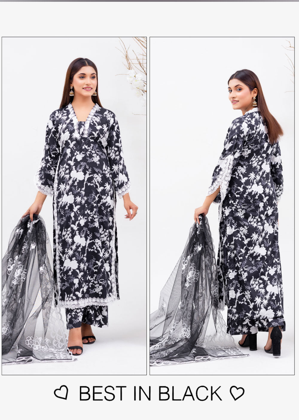 RGZ4006 Readymade Black/White Pearl Lawn Suit - Memsaab Online