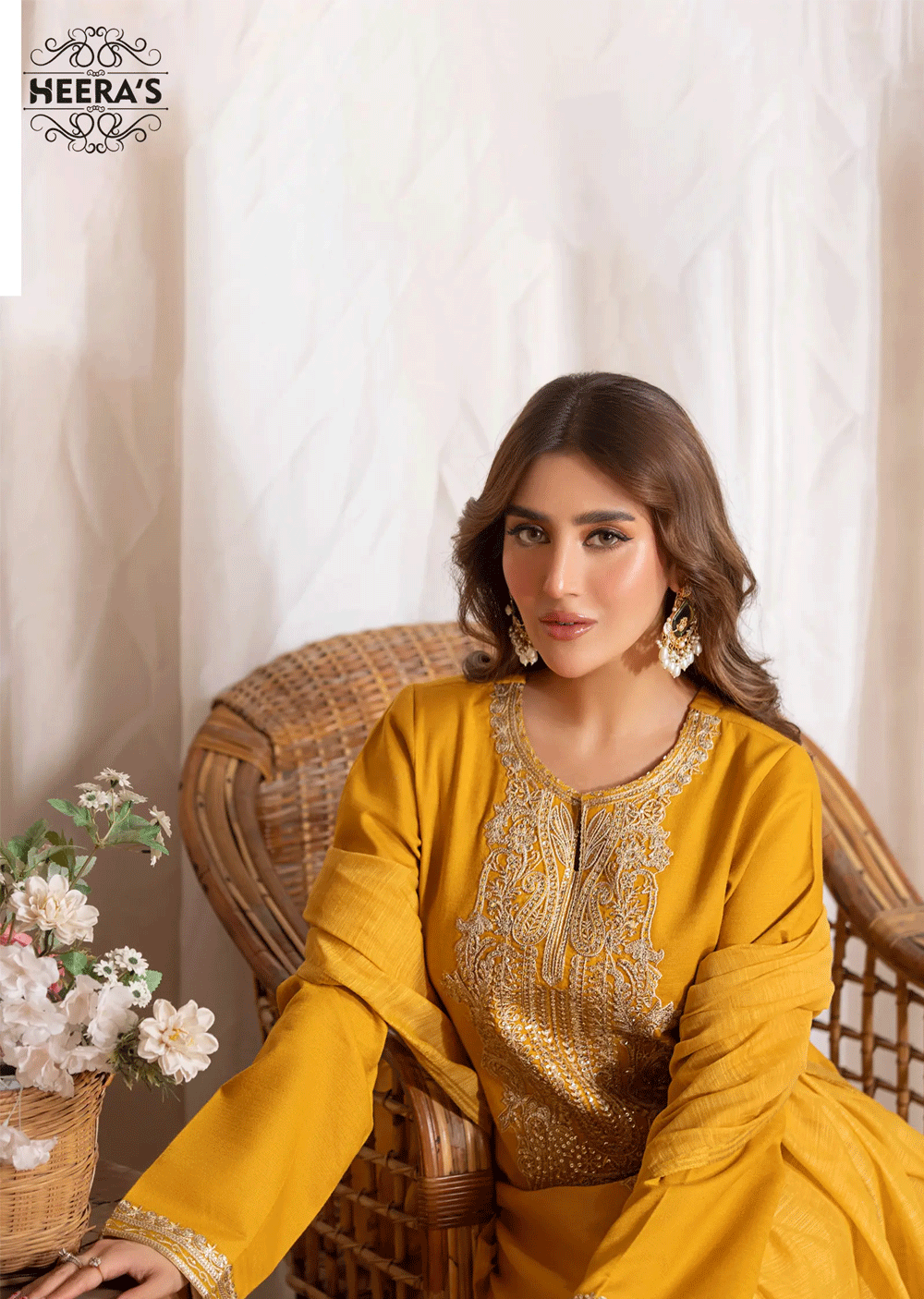 HSS-165 - Readymade - Mustard Majesty Embroidery suit by Heeras - Memsaab Online