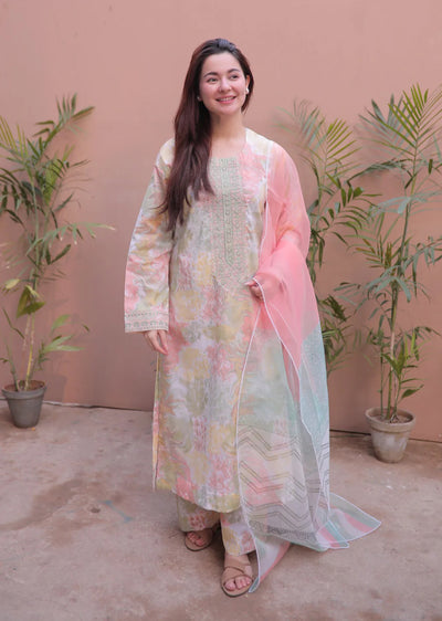 PINK BLUSH- Readymade 3 Piece Cotton Suit - Memsaab Online