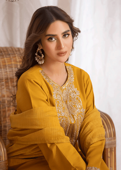 HSS-165 - Readymade - Mustard Majesty Embroidery suit by Heeras - Memsaab Online