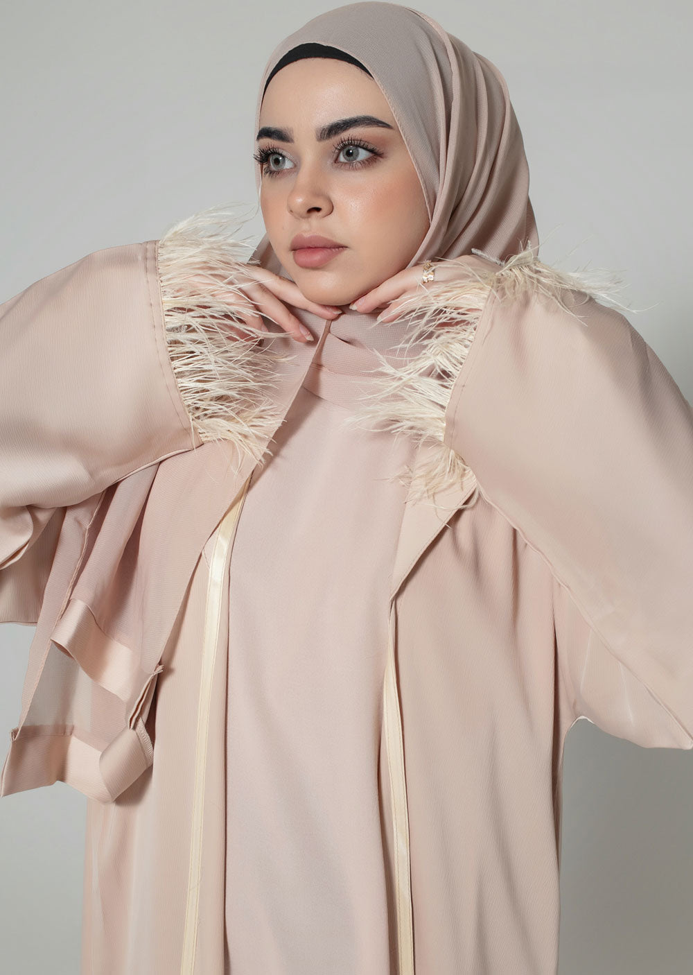 DSL 12 Hanna Pink Jacket Style Abaya Set Memsaab