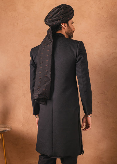 SHR-06 - Black - Readymade Mens Sherwani 2024 - Memsaab Online