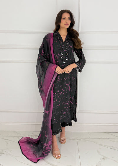 SMR3102 Yumna - Black/Purple Readymade Silk Suit - Memsaab Online