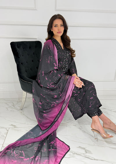 SMR3102 Yumna - Black/Purple Readymade Silk Suit - Memsaab Online