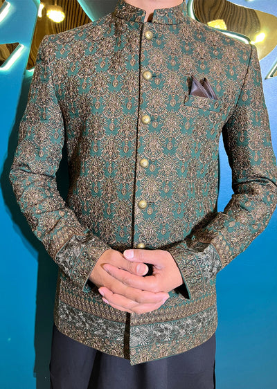 PC-701 - Green Mens Embroidered Prince Coat - Memsaab Online