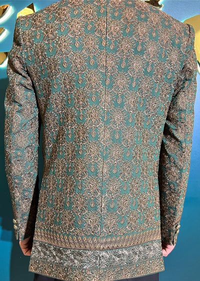 PC-701 - Green Mens Embroidered Prince Coat - Memsaab Online