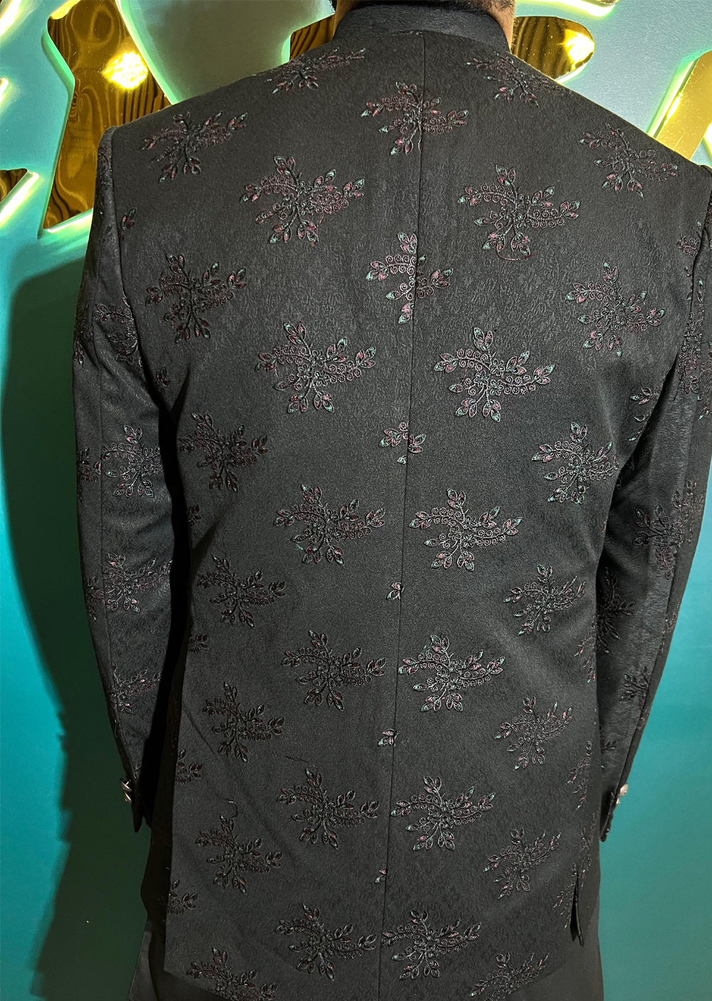 PC-705 - Black Mens Embroidered Prince Coat - Memsaab Online