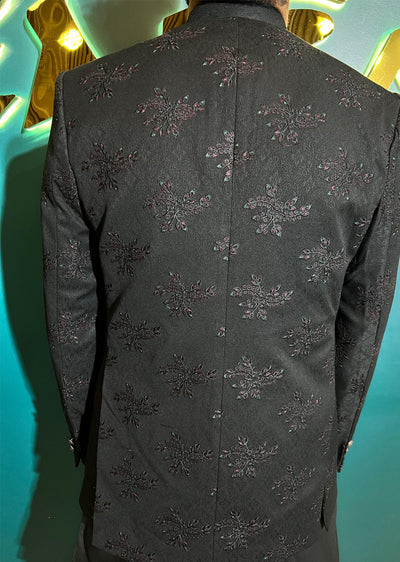 PC-705 - Black Mens Embroidered Prince Coat - Memsaab Online