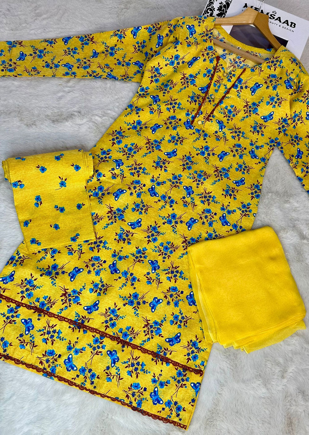 ASK706 Readymade Yellow Cotton 3 Piece Suit - Memsaab Online