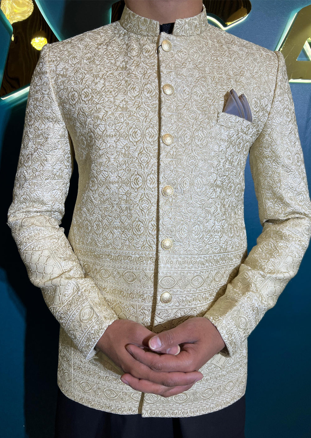 PC-706 - Gold Mens Embroidered Prince Coat - Memsaab Online