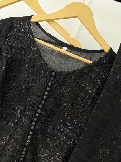 JV1664 Black Readymade Chiffon Suit - Memsaab Online