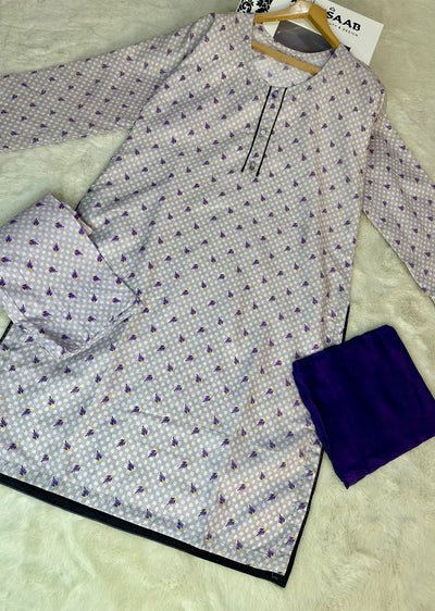 ASK718 Readymade Lilac Cotton 3 Piece Suit - Memsaab Online