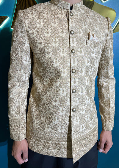 PC-709 - Gold Mens Embroidered Prince Coat - Memsaab Online