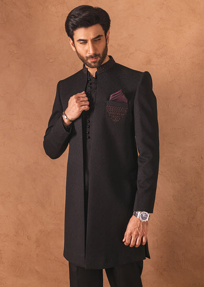 GS-5070 - Black - Readymade Mens Sherwani 2024 - Memsaab Online