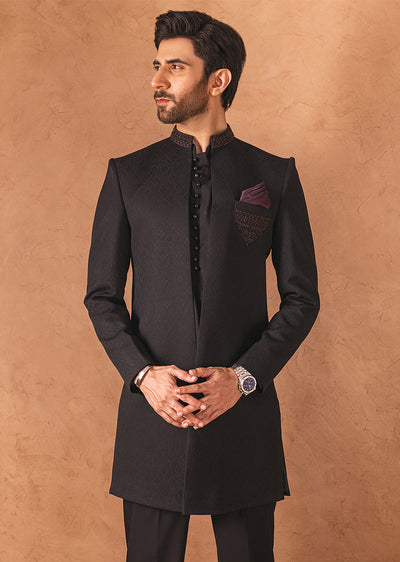 GS-5070 - Black - Readymade Mens Sherwani 2024 - Memsaab Online