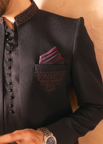 GS-5070 - Black - Readymade Mens Sherwani 2024 - Memsaab Online