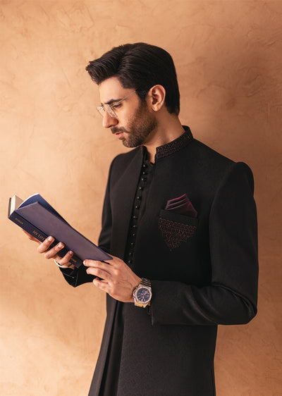 GS-5070 - Black - Readymade Mens Sherwani 2024 - Memsaab Online