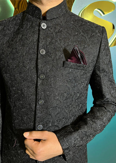 PC-711 - Black Mens Embroidered Prince Coat - Memsaab Online