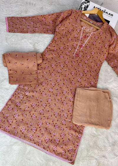 ASK712 Readymade Brown Cotton 3 Piece Suit - Memsaab Online