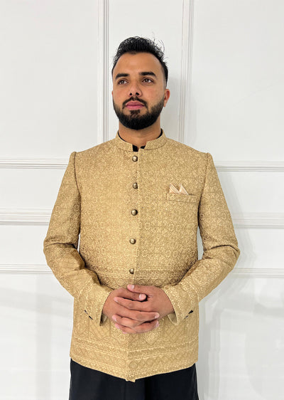 PC-712 - Gold Mens Embroidered Prince Coat - Memsaab Online