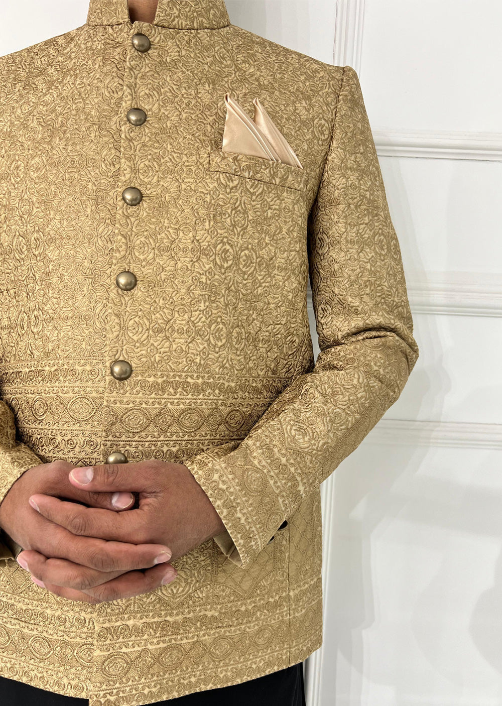 PC-712 - Gold Mens Embroidered Prince Coat - Memsaab Online