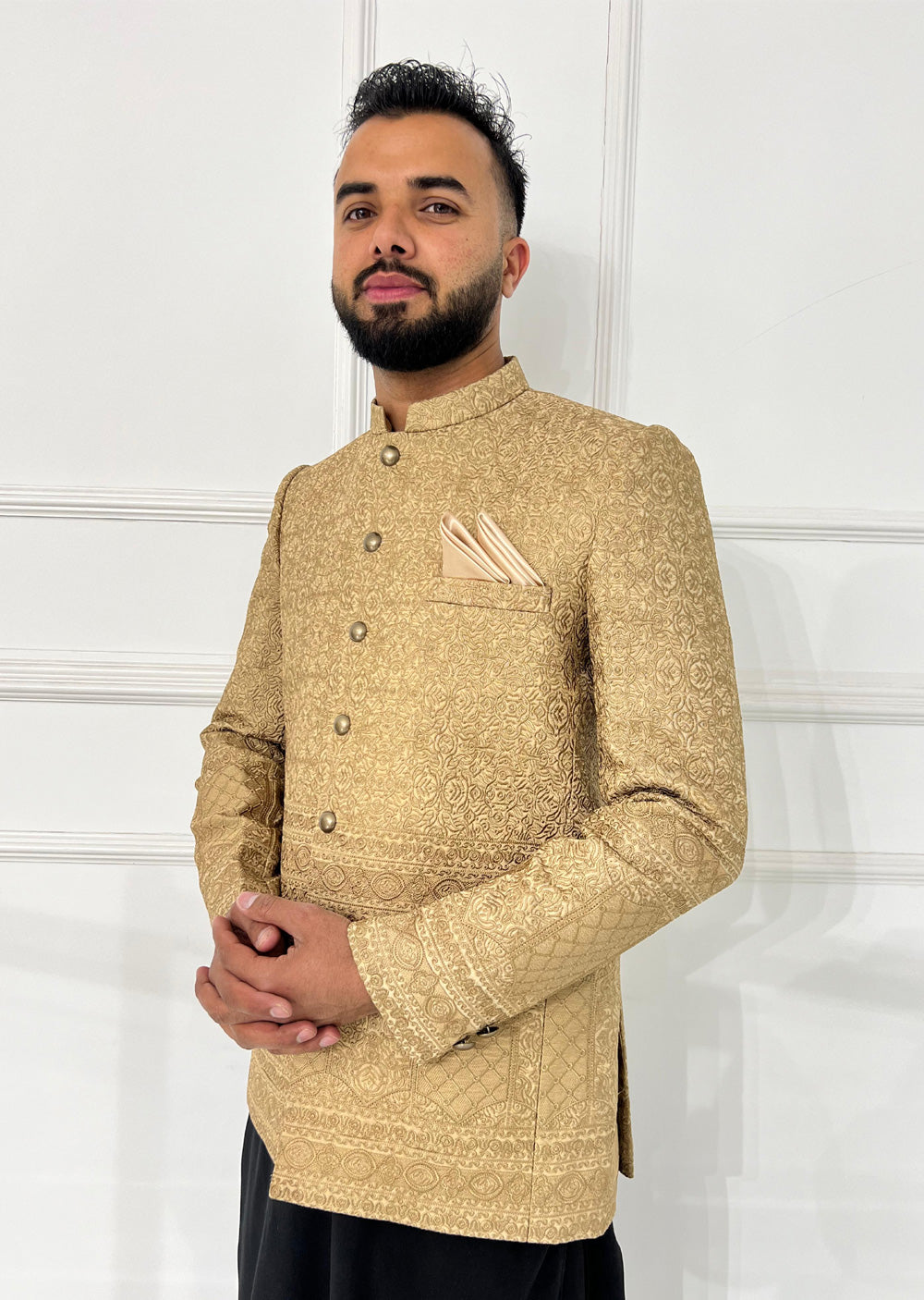 PC-712 - Gold Mens Embroidered Prince Coat - Memsaab Online