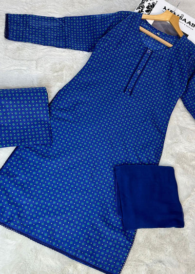 ASK713 Readymade Blue Cotton 3 Piece Suit - Memsaab Online