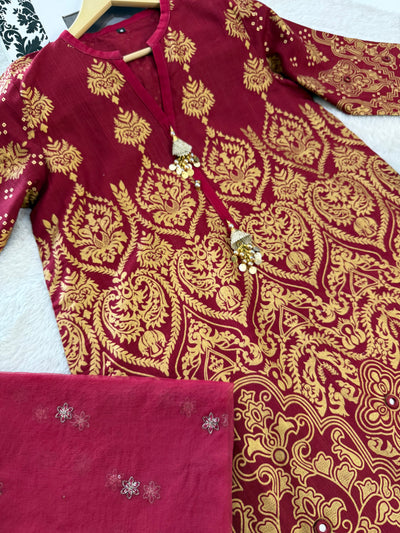 HK119 - Maroon - Readymade 3 Piece Outfit - Memsaab Online