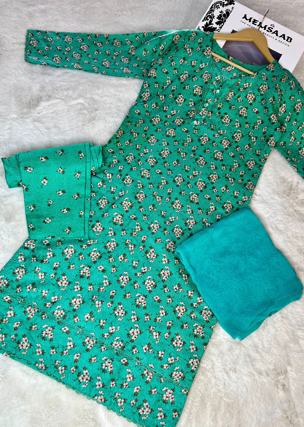 ASK722 Readymade Green Cotton 3 Piece Suit - Memsaab Online