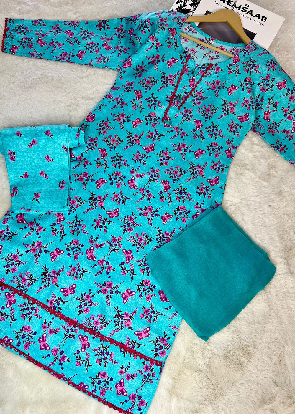 ASK725 Readymade Light Blue Cotton 3 Piece Suit - Memsaab Online