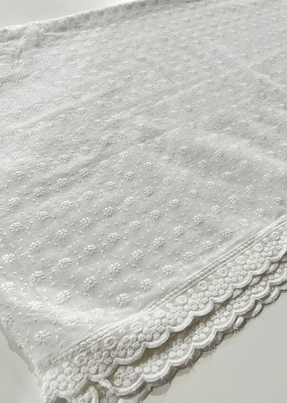ATQ7360 - Embroidered cotton white scarf - Memsaab Online