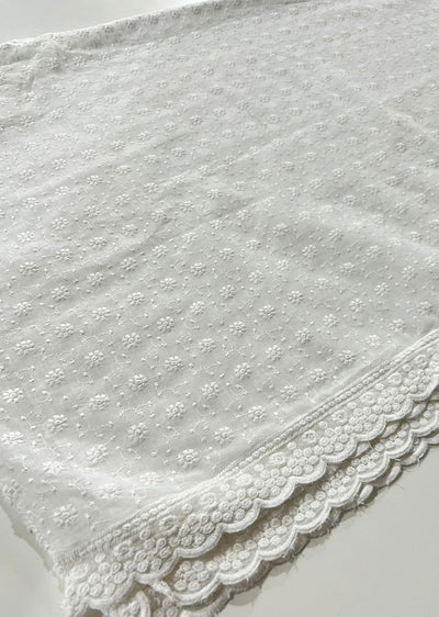 ATQ7360 - Embroidered cotton white scarf - Memsaab Online