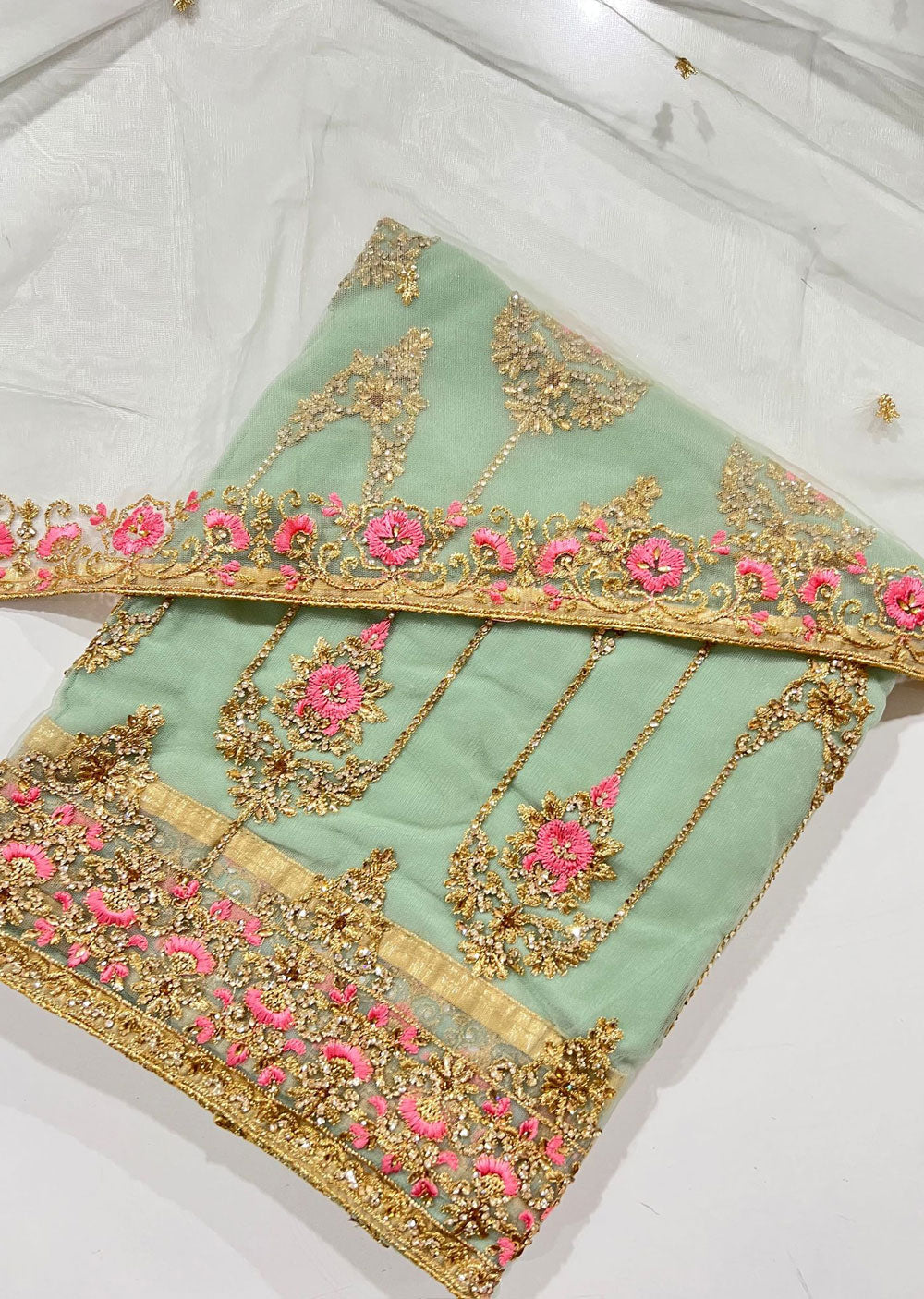 OP755 Mint Unstitched Net Suit - Memsaab Online