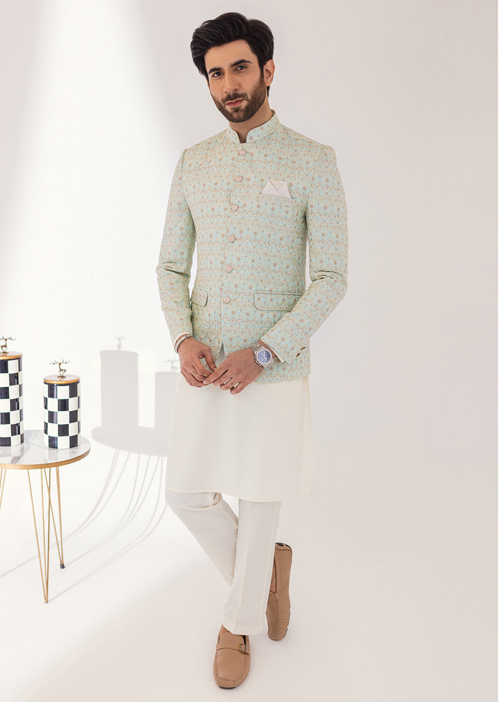 PC-375 - Light Blue Green - Mens Maysori Prince Coat - Memsaab Online