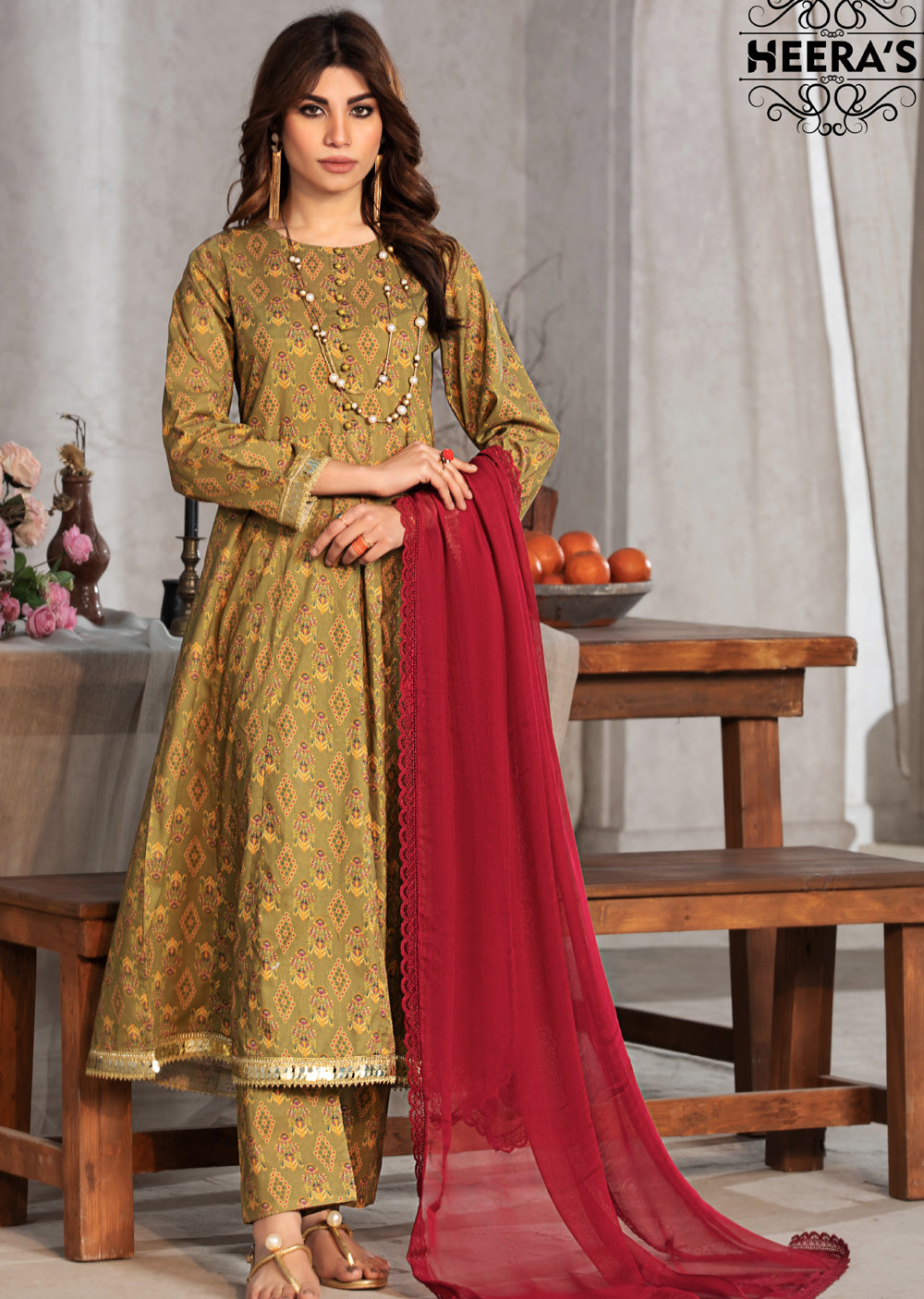 HSS-215 - Readymade Heeras linen Suit - Memsaab Online