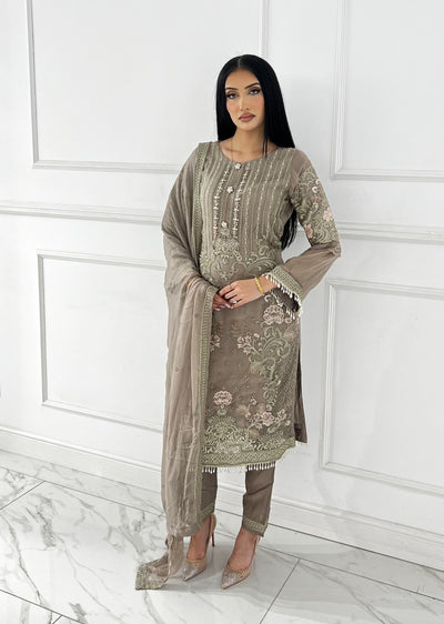 PS1729 Grey Readymade Chiffon Suit - Memsaab Online