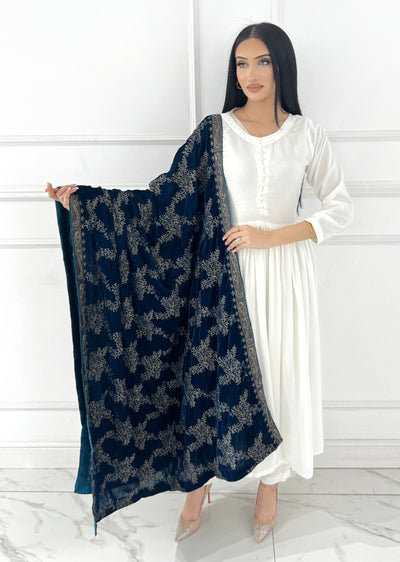 SMV102 Embroidered Velvet Shawl - Memsaab Online