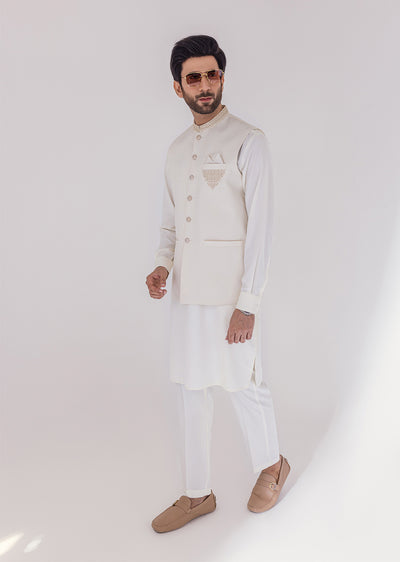 W-1977 - Offwhite - Mens Fancy Waist Coat - Memsaab Online