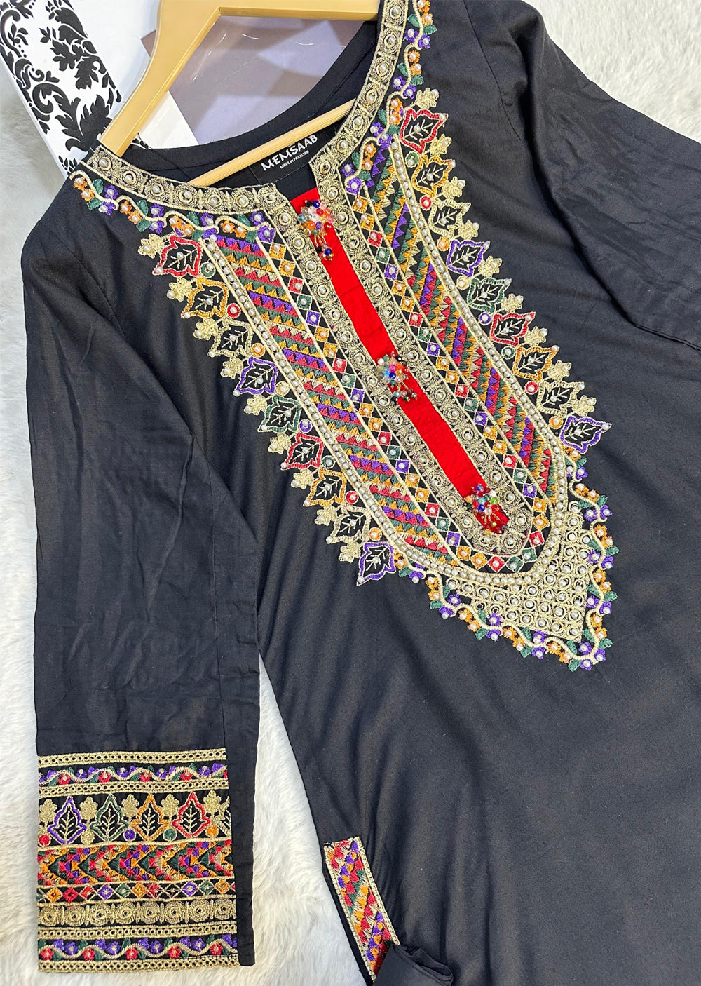 HK277 HUMA - Black Linen Oufit - Memsaab Online