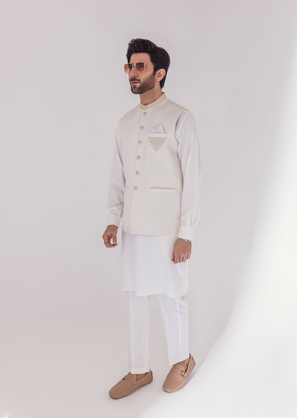 W-1977 - Offwhite - Mens Fancy Waist Coat - Memsaab Online