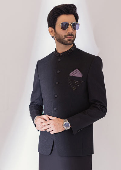 PC-378 - Black - Mens Fancy Prince Coat - Memsaab Online