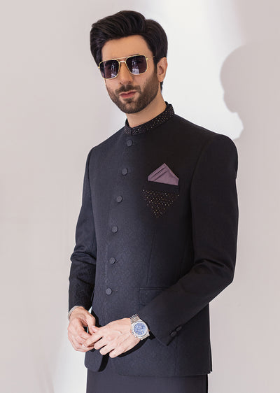 PC-378 - Black - Mens Fancy Prince Coat - Memsaab Online