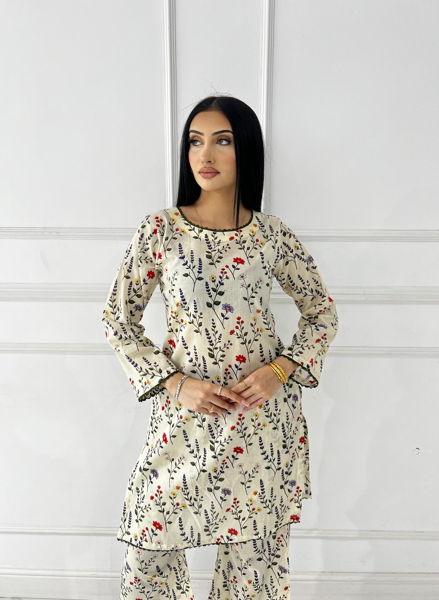BUT-112 - Cream - S.Prints Printed Lawn Co-ords - Memsaab Online