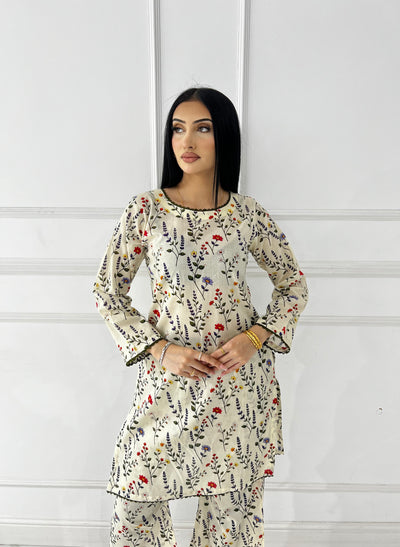 BUT-112 - Cream - S.Prints Printed Lawn Co-ords - Memsaab Online