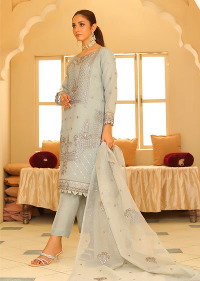 KLD325 / KLD 1030 Nifa - Grey Readymade Cotton net suit - Memsaab Online