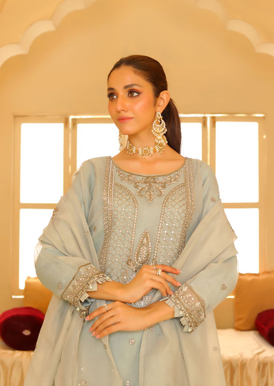 KLD325 / KLD 1030 Nifa - Grey Readymade Cotton net suit - Memsaab Online